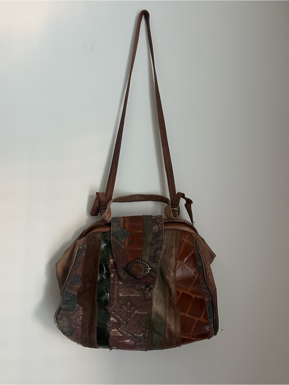 1990’s Sereta Brown Patchwork Leather Shoulder Bag